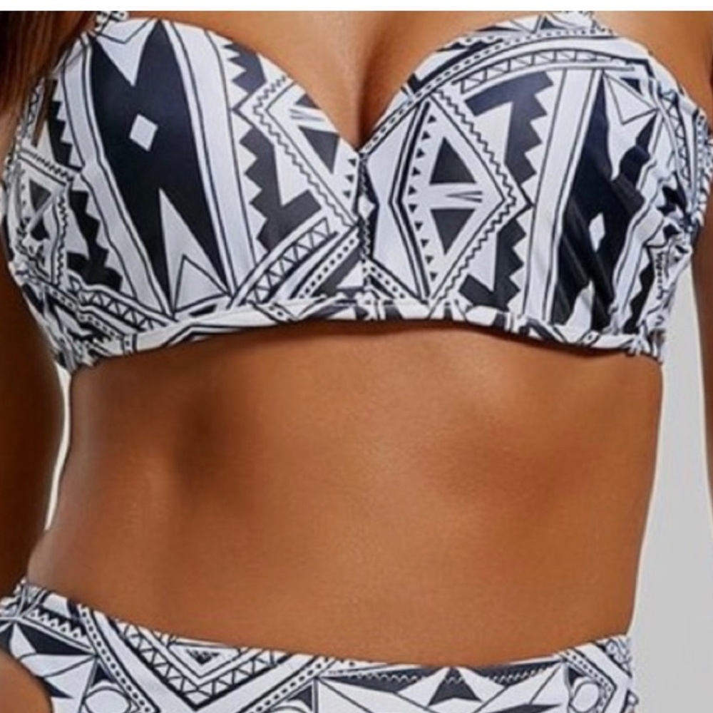 Beach Bunny Black and White Aztec Print Bikini Top